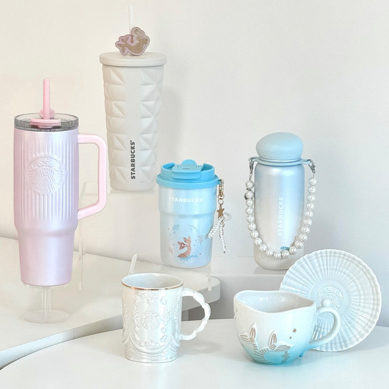 Starbucks China Romantic Ocean Collection จี้มุก Mermaid Anniversary Pink Double Wall Tumbler