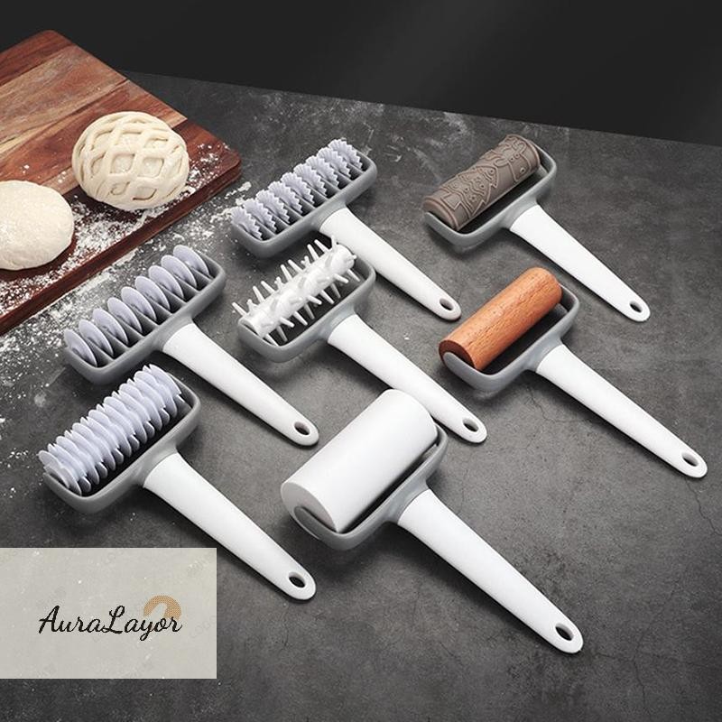 [AuraLayor] Turning Smooth Baking Tool Cookie Cake Net Dough Roller Cutter Pizza Dough Roller Cutter
