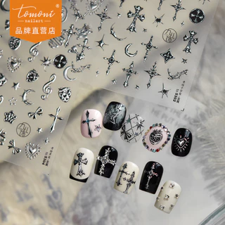 Tomoni สติกเกอร์แต่งเล็บโลหะ diy ขายร้อน Dark สไตล์เล็บสติกเกอร์ Gothic สตรอเบอร์รี่เล็บอุปกรณ์เสริมสติกเกอร์