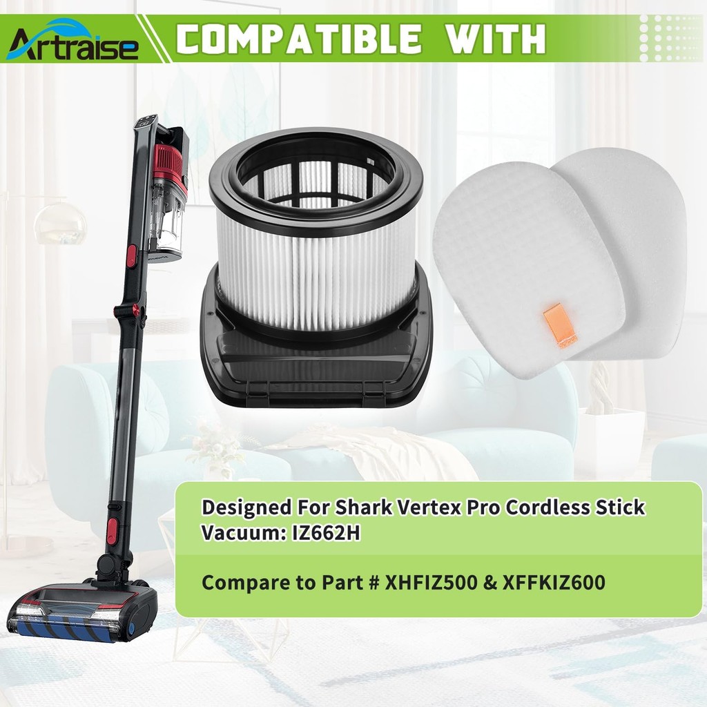 Artraise Filter สําหรับ Shark IZ662H Vertex Pro เครื่องดูดฝุ่นไร้สายน้ําหนักเบาพร้อม DuoClean PowerF