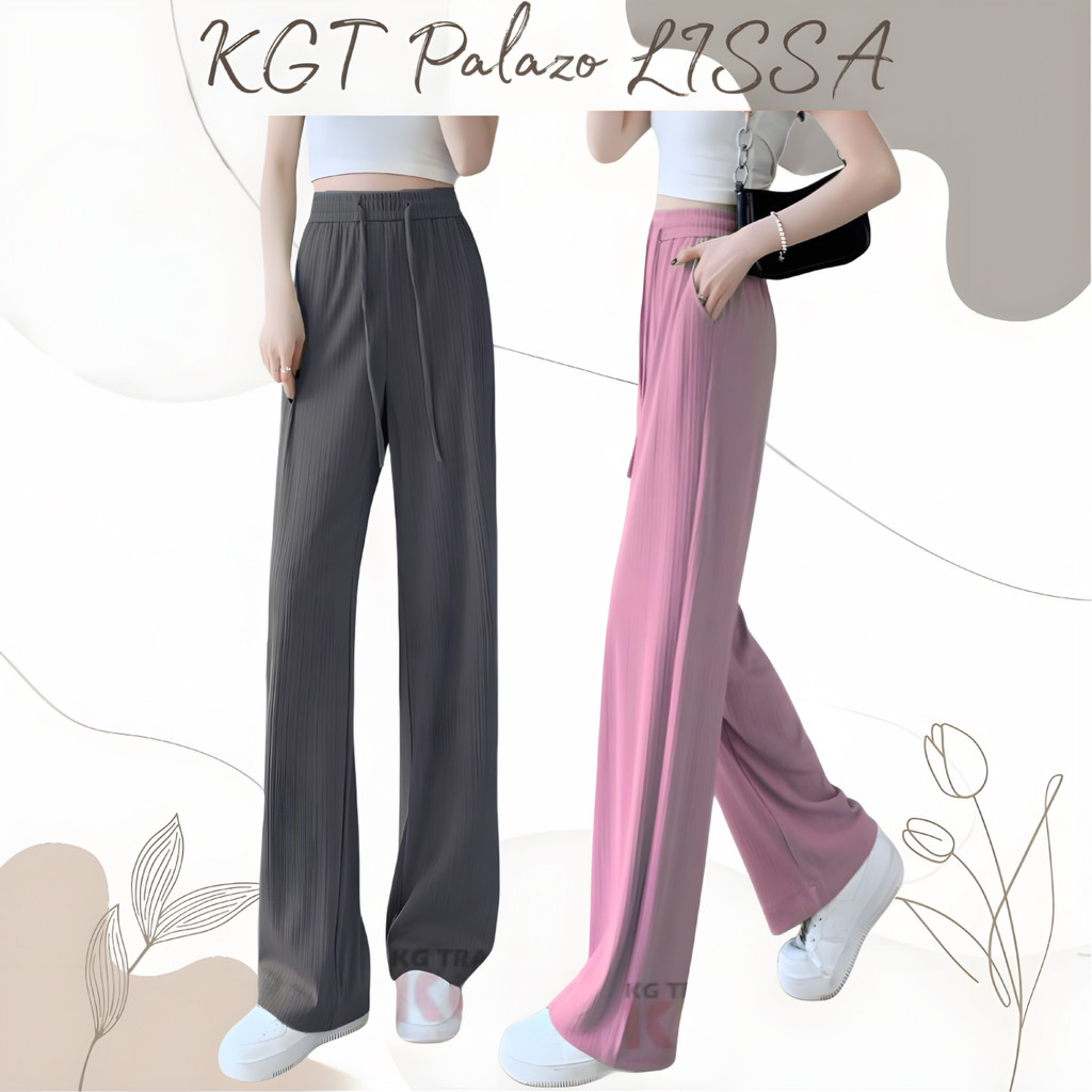 Lissa Palazo KGT P2 Ironless กางเกงผ้าไหมน้ําแข็งแฟชั่นฟรีขนาด KGT Palazo กางเกงผ้าไหมน้ําแข็งกางเกง