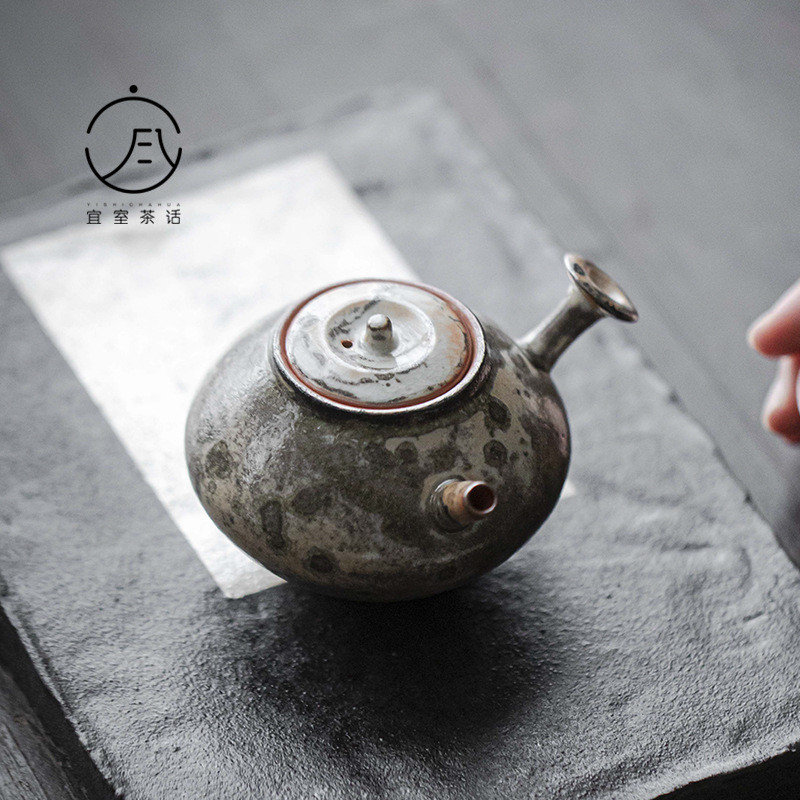 Yishi ชาคําหมึกเตาเผาฟืนเปลี่ยนหม้อจับด้านข้างกาน้ําชาญี่ปุ่นย้อนยุคหม้อเดียวกังฟูชุดน้ําชากาน้ําชาเ
