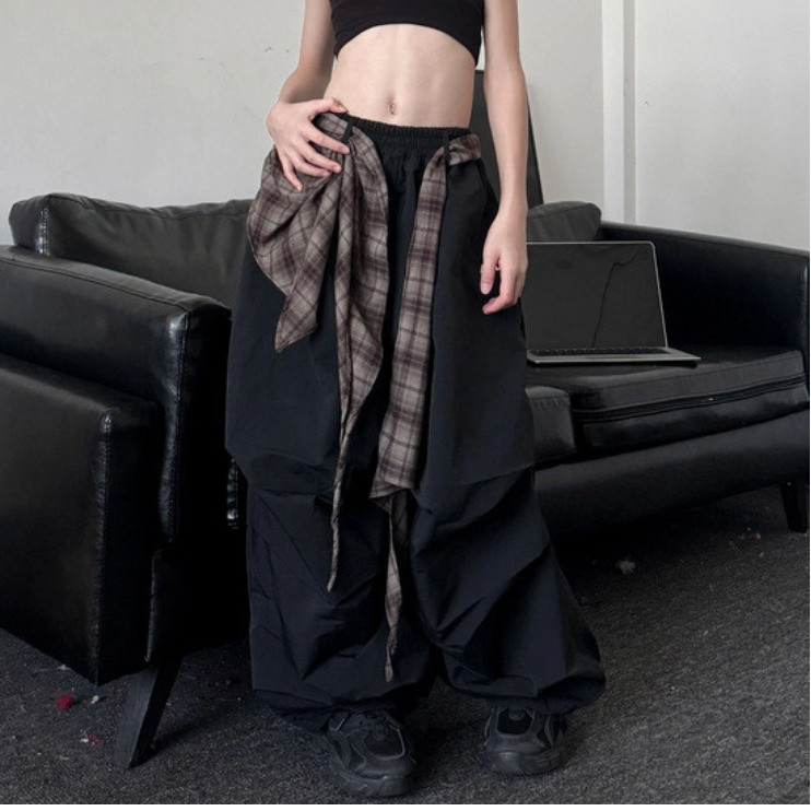 [KeDaYa] พร้อมส่ง กางเกงลายธงอเมริกัน ผ้าคาดเอวลายตาราง แฟชั่นฮิปฮอปสำหรับสาวๆ ชุดเต้นเด็ก Y2K OOTD - รูปที่ 3