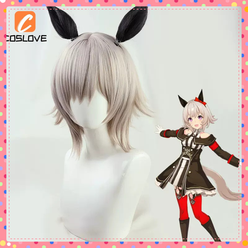 วิกผมความยาวกลางสีเทาสำหรับคอสเพลย์ Umamusume Derby Curren Chan