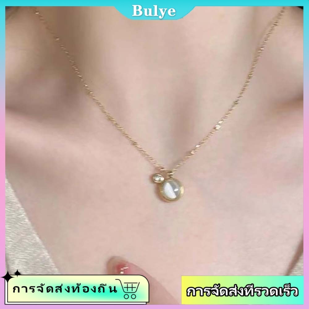 สร้อยคอผู้หญิงหรูหราพร้อมหยดนิลตาแมวและสายโซ่คล้องกระดูกไหปลาร้า Elegant Cat's Eye Stone Necklace