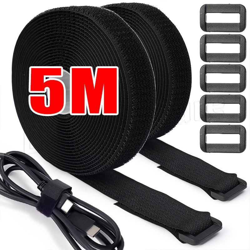 5M ปรับ Self-Adhesive Securing Strap - สายชาร์จ Ties Hook Loop Tape - ตัวยึดไนลอนแบบใช้ซ้ําได้