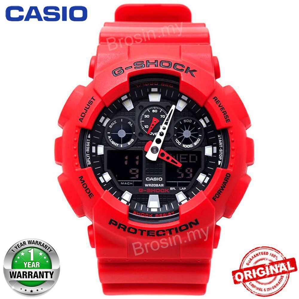 100% Original Casio gshock GA100 นาฬิกาผู้ชายนาฬิกาสปอร์ตสีแดง GA-100B-4A