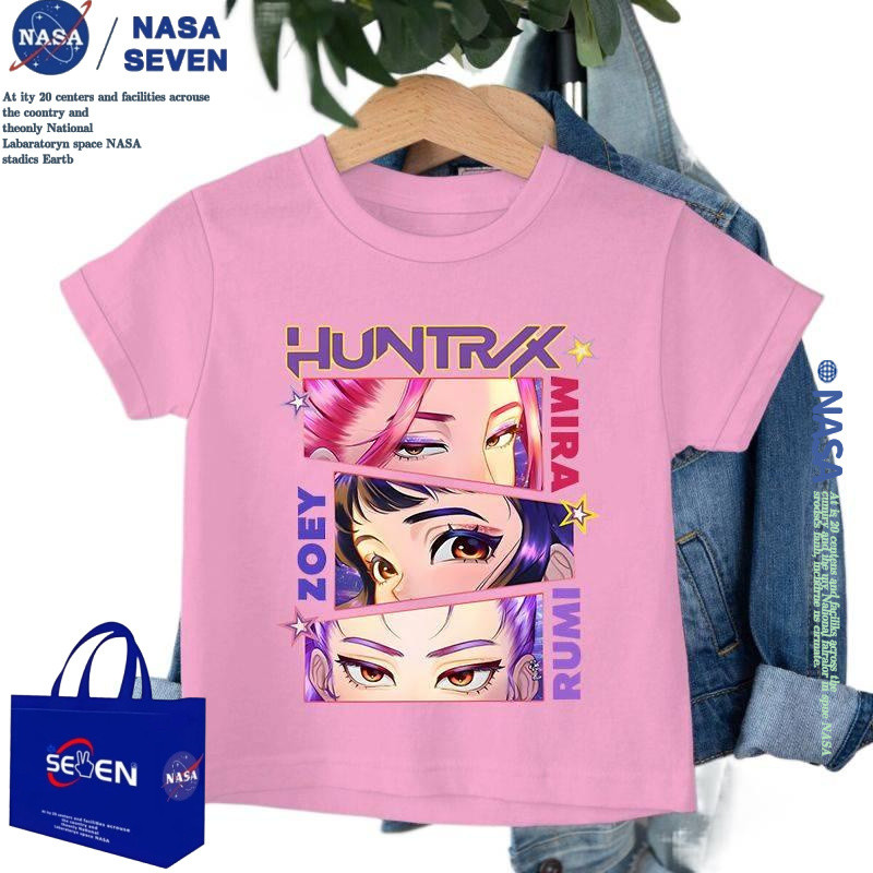100 ผ้าฝ้ายแท้เด็กรูปแบบใหม่เสื้อยืด เคป๊อป แม่มดนักล่าพิมพ์การ์ตูนชายหญิงแขนสั้นหลวมทารกสไตล์อินเทรนด์