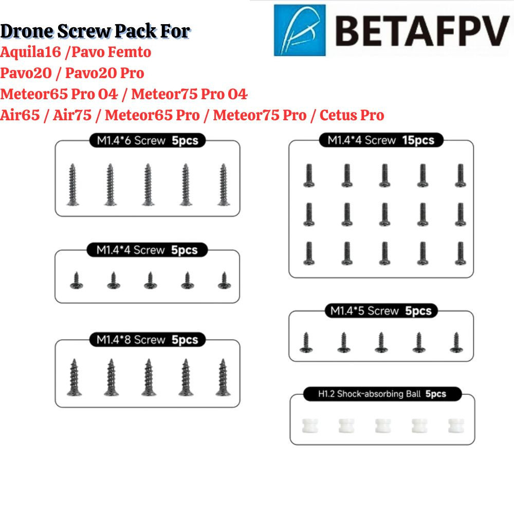 BetaFPV Drone สกรูแพ็คสําหรับ Pavo20 Pro Meteor65 Pro O4 Meteor75 Pro O4 Air65 Air75 Aquila16 Pavo F