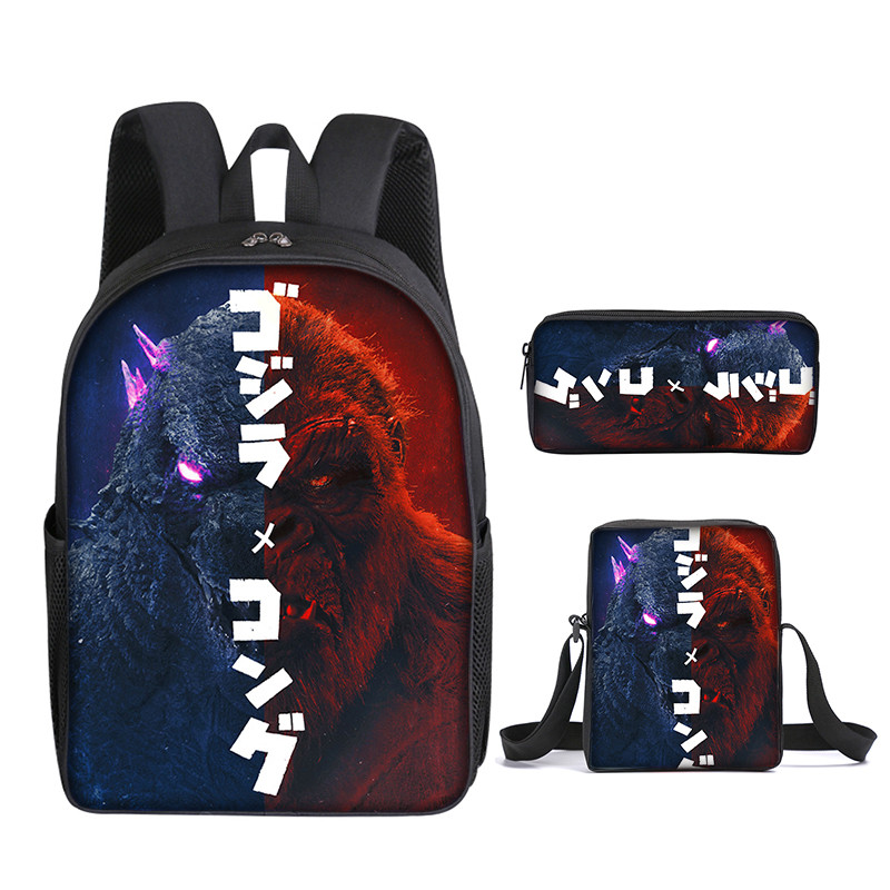 3 ชิ้น/เซ็ต Godzilla พิมพ์กระเป๋านักเรียนสําหรับเด็ก/สาวที่ดีที่สุด 3D การ์ตูนกระเป๋าหนังสือชุดอะนิเ