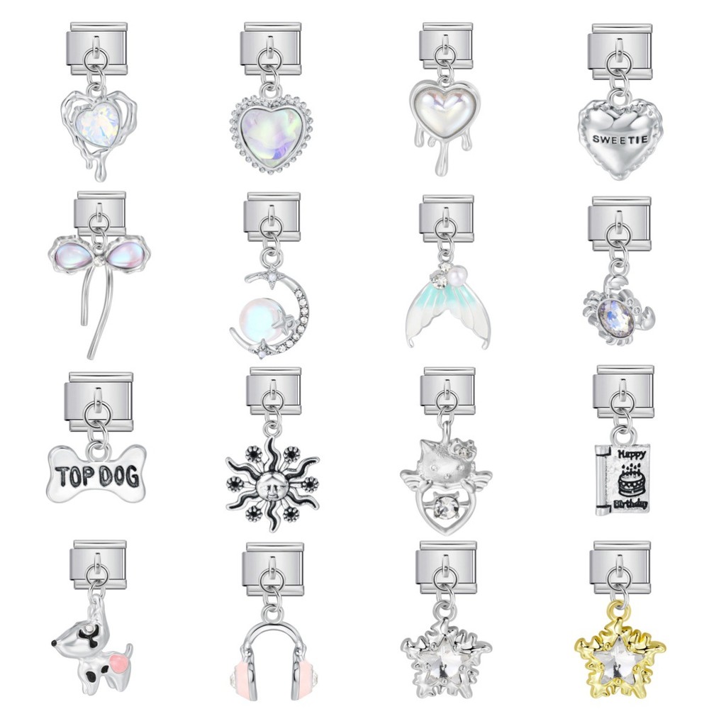 สร้อยข้อมือสไตล์อิตาเลียนโมเดูลาร์ ทำจากไทเทเนียมและคริสตัล ยืดหยุ่นได้