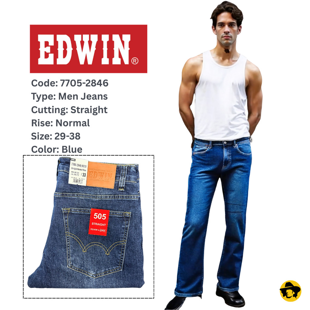 EDWIN Brand Men Normal Rise Straight Cut Stretching Jeans (7705-2848)