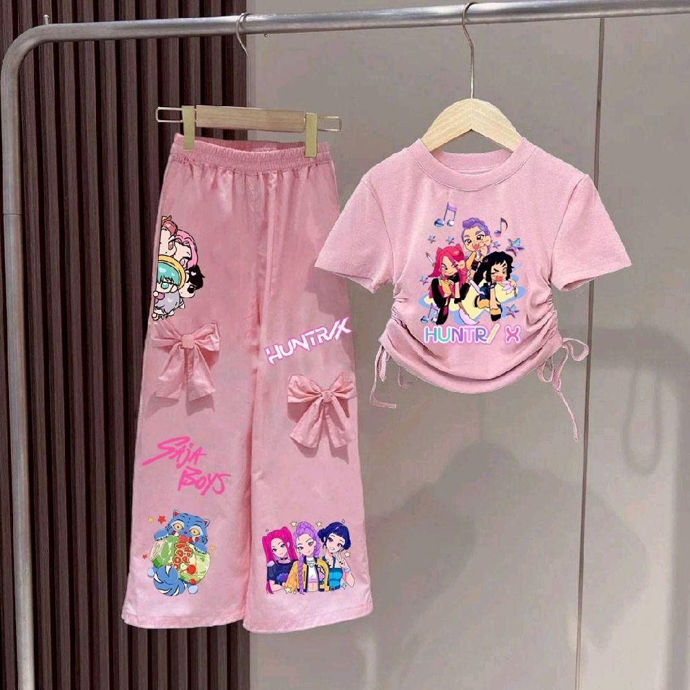 NEWชุดเซ็ทเด็กลายสุดฮิต Soda pop เสื้อผูกโบว์+กางเกงขายาวแต่งโบว์