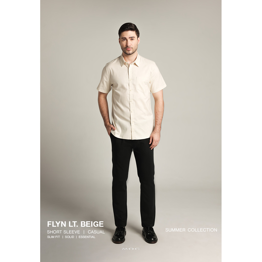 KEMEJA MOC เสื้อเชิ้ตแขนสั้นผู้ชาย Flyn - เบจอ่อน