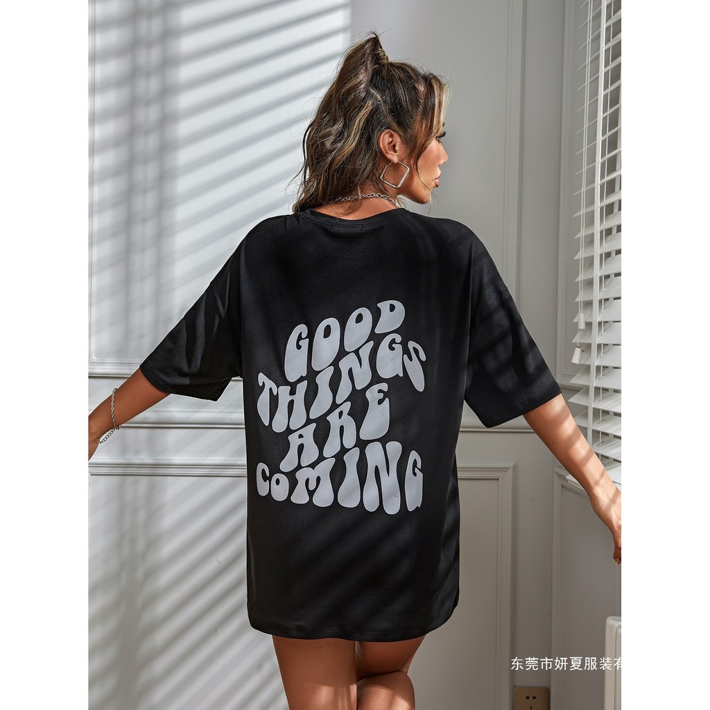 เสื้อผู้หญิงคอเต่าหลวม พิมพ์ลายOTS ทำจากผ้าฝ้ายคุณภาพดี เสริมด้วยคอแบบCKIP ระบายอากาศได้ดี