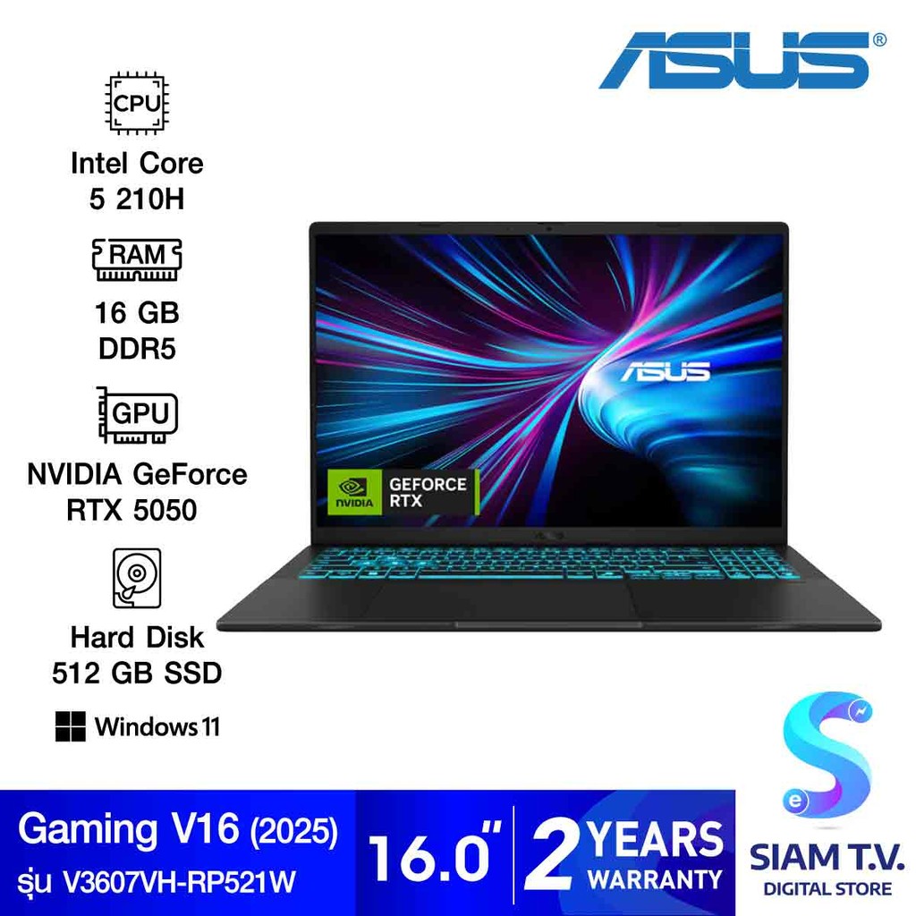 NOTEBOOK (โน้ตบุ๊ค) ASUS V16 V3607VH-RP521W (MATTE BLACK) โดย สยามทีวี by Siam T.V.