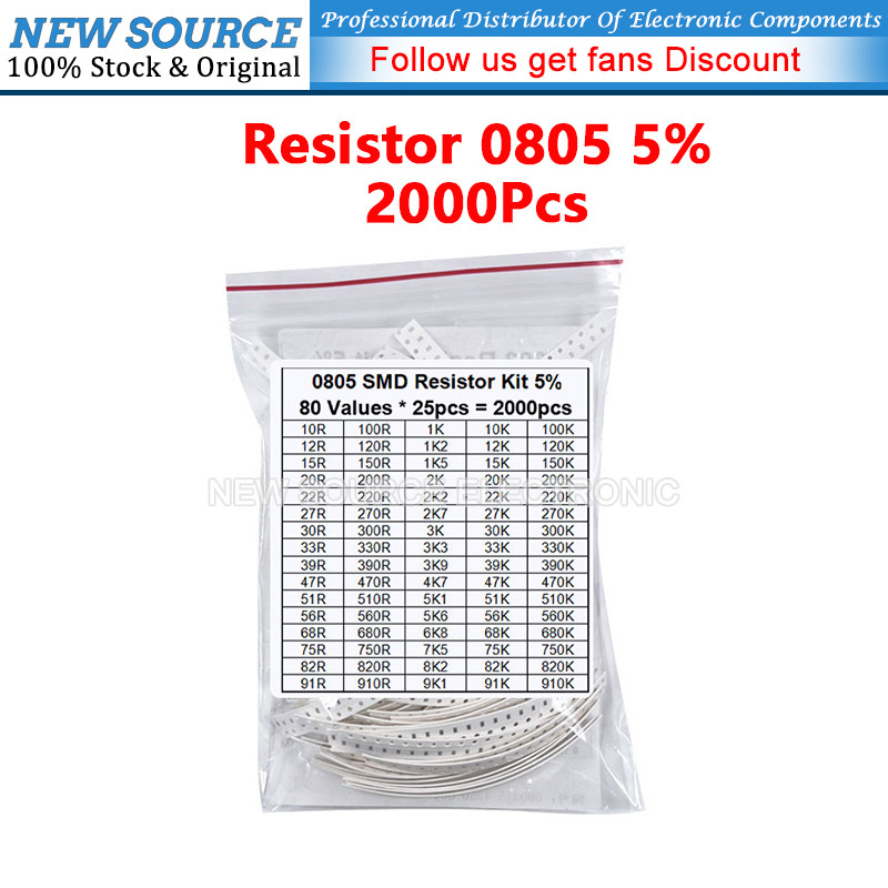[2000PCS] 0805 SMD Resistor Assorted Kit 80ValysX 25PCS 5% 10R 910K 22R 33K 47R 100K 220R 330K 470K 