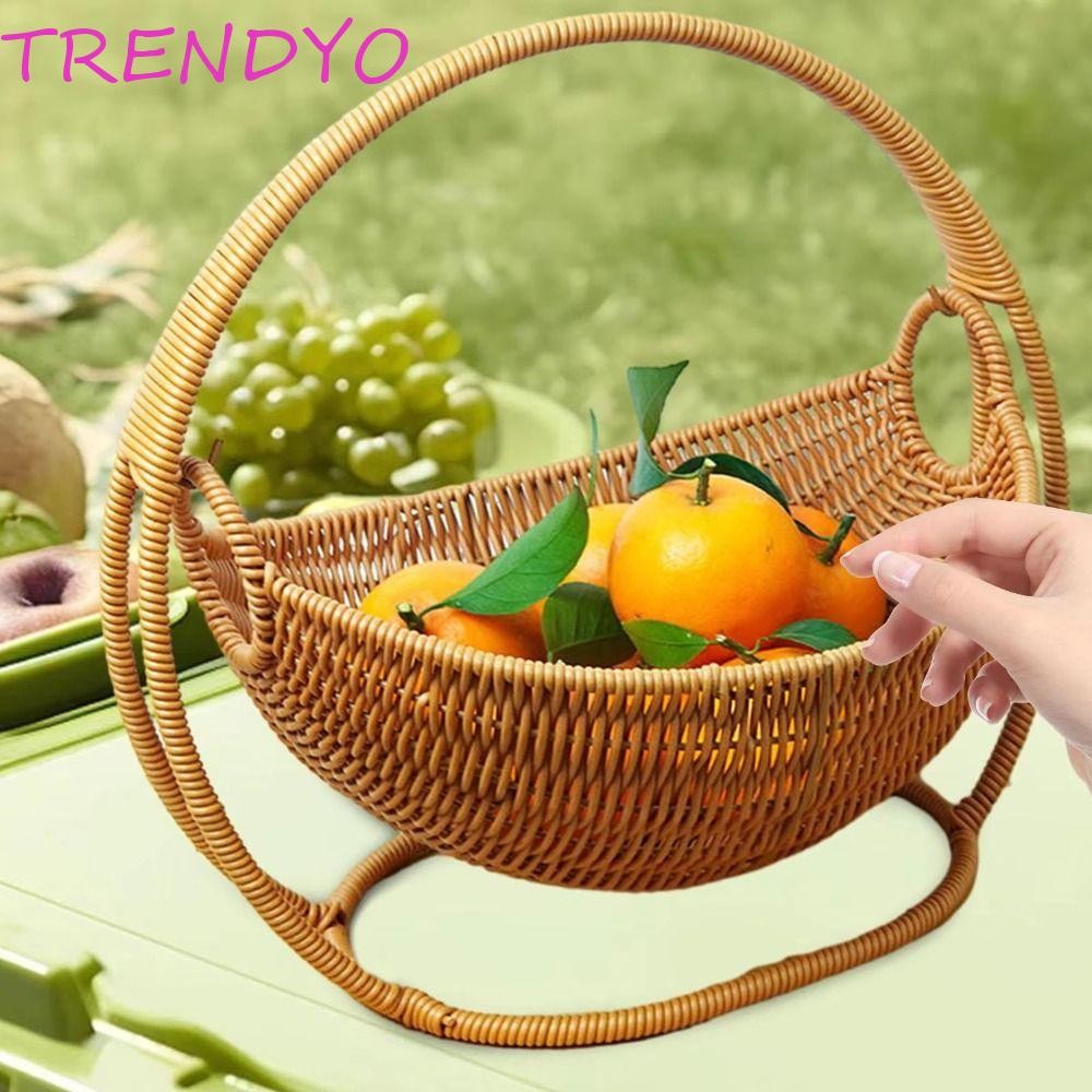 TRENDYO ตะกร้าเก็บทอพร้อมที่จับหวายเลียนแบบคุณภาพสูง เปลผลไม้ ดีไซน์สร้างสรรค์ ทอมือ สําหรับสวนและปาร์ตี้