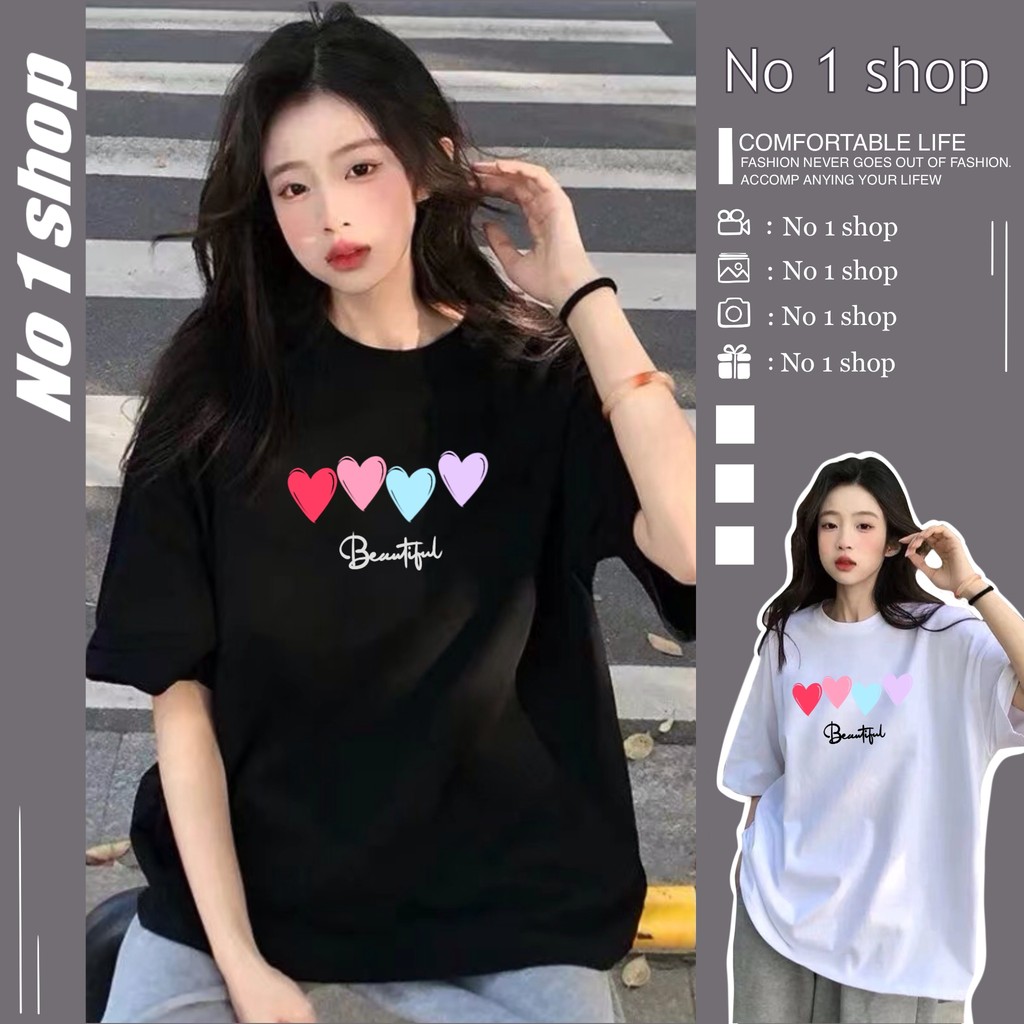 no1shop เสื้อโอเวอร์ไซส์แขนสั้นสีขาว ลายการ์ตูน เเนวสตรีท คอกลม แฟชั่นสไตร์เกาหลี เสื้อแขนสั้น
