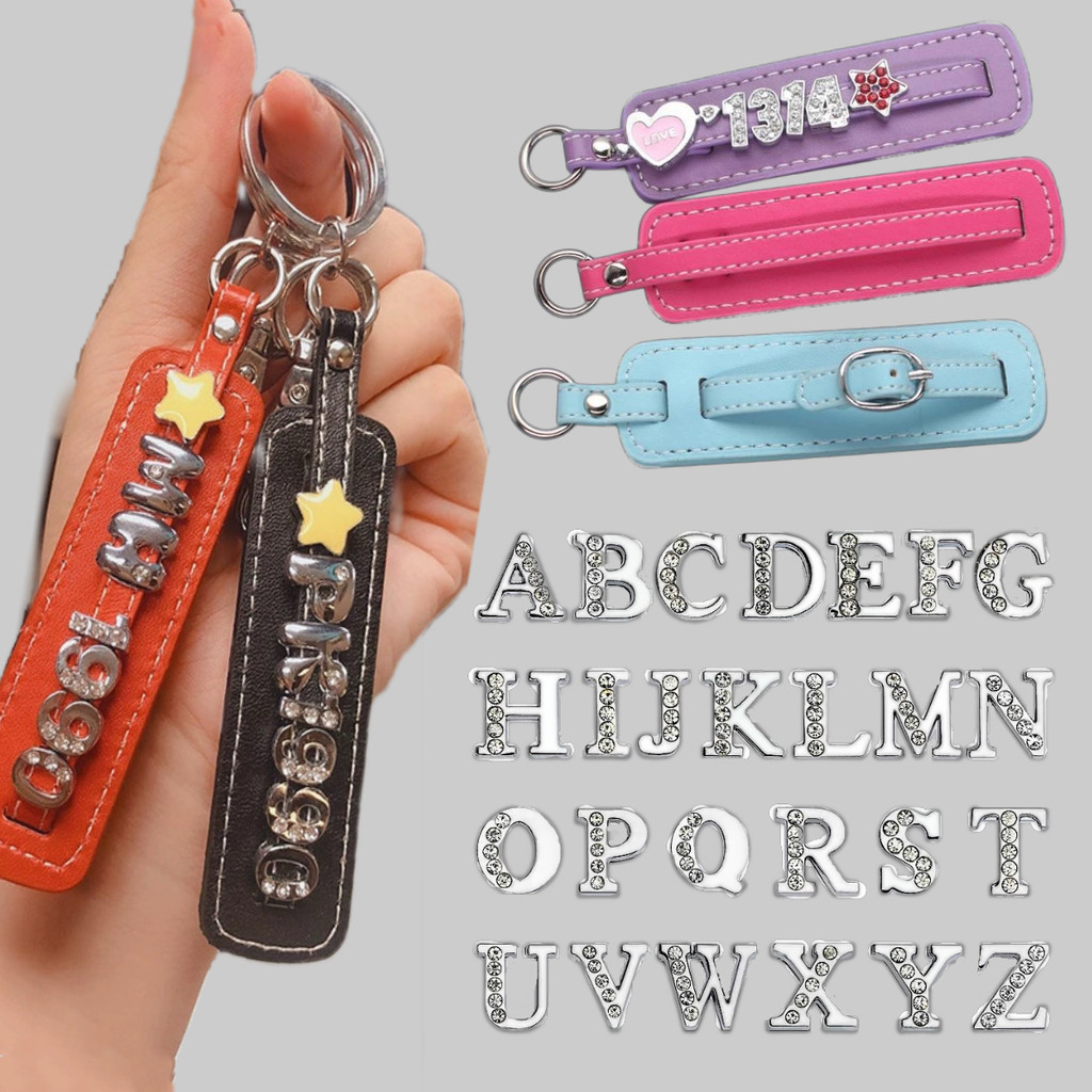 พวงกุญแจหนัง PU สีสันสดใสสามารถสไลด์ 8 มม.สไลด์ Letter Charm Fit สําหรับ DIY กระเป๋าจี้เครื่องประดับกุญแจรถ