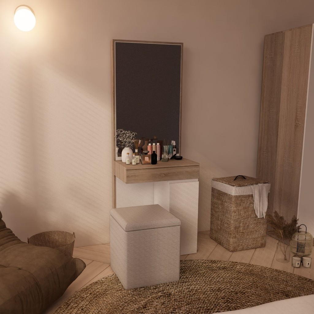 Looms โต๊ะเครื่องแป้ง รุ่น PHILA พร้อมสตูล รุ่น DONAE  แบรนด์ LOOMS