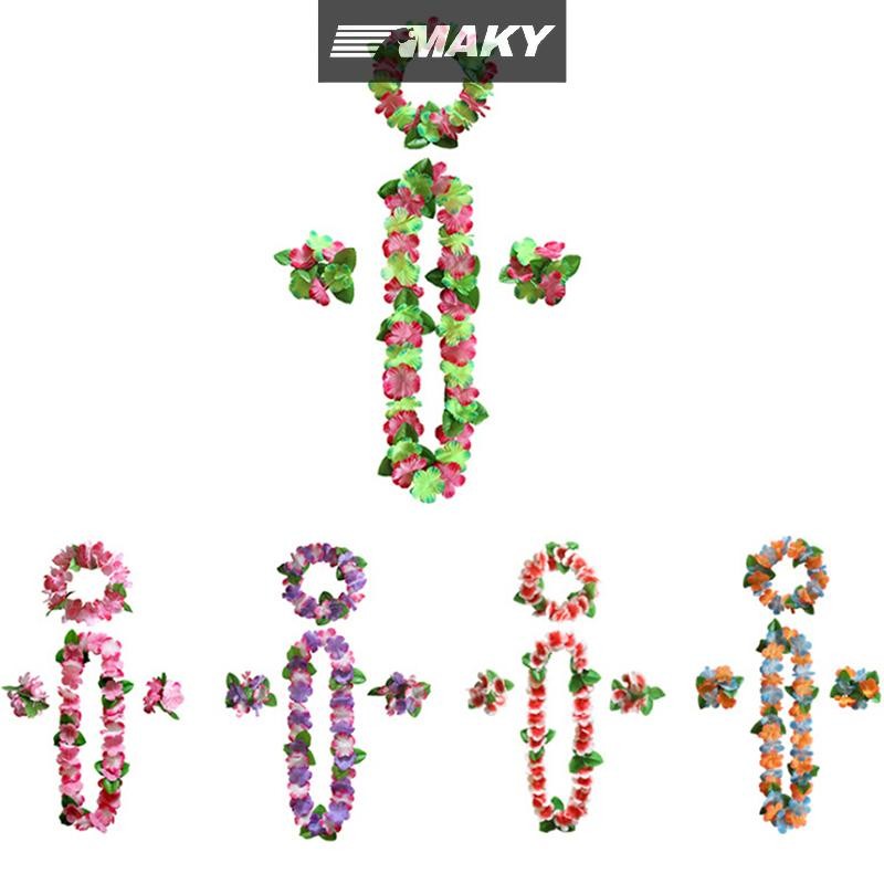 Llph 4 ชิ้น / เซต ดอกไม้ฮาวาย leis พวงมาลัยสร้อยคอ DIY ตกแต่งชุดแฟนซีปาร์ตี้ LLP