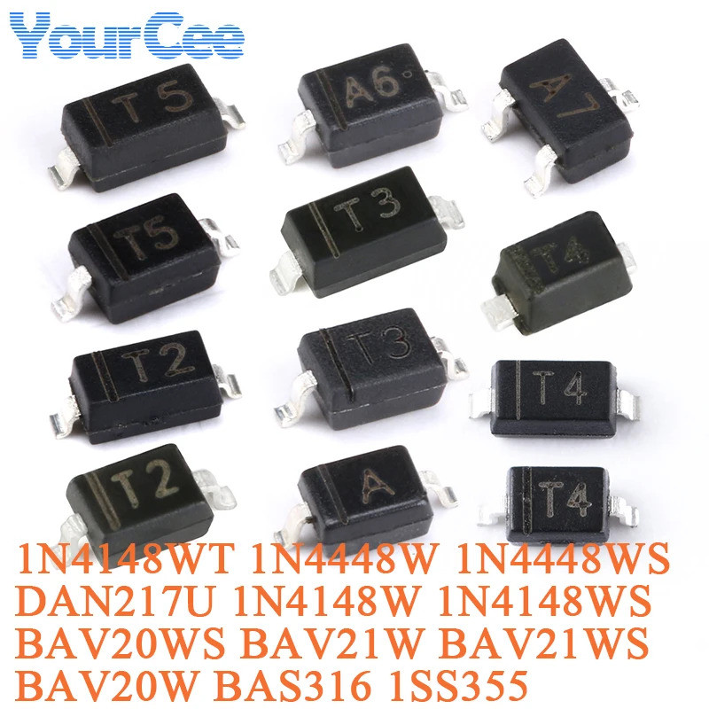 100pcs 1N4148WS 1N4148WT T4 SOD-323 SOD-123 SOD-523 150mA SMD Switching Diode 1N4148W BAS316 BAV20W 