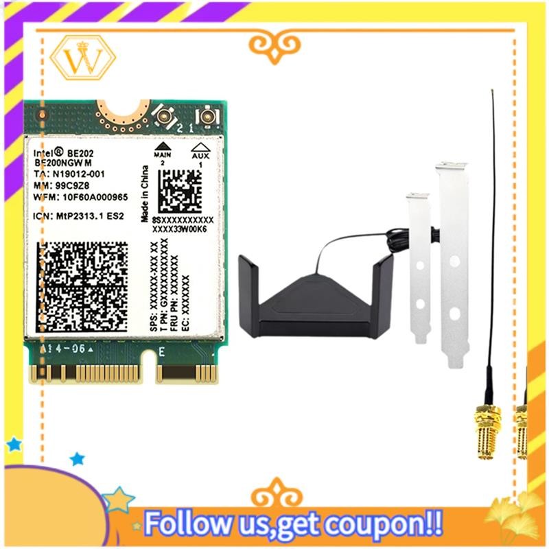 BE202 WiFi7 การ์ดเครือข่ายไร้สาย Gigabit+ เสาอากาศแม่เหล็ก 2.4/5/6G Tri-Band 5374Mbps 5.4