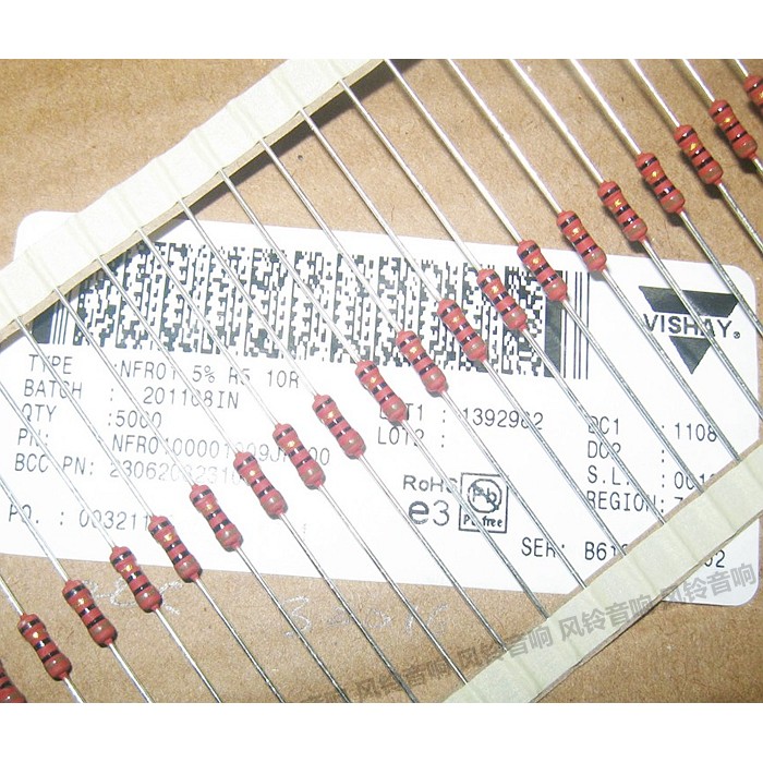 2 หยวน 10 VISHAY PR01 Series 1W 10R เท้าทองแดง 10 โอห์ม 10 โอห์มตัวต้านทานฟิล์มโลหะโอห์ม