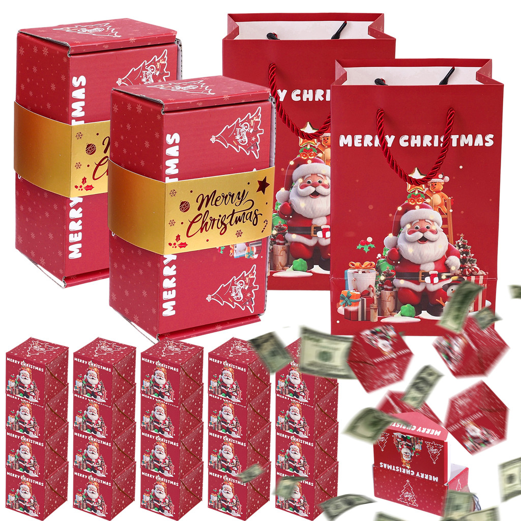 Merry Christmas Jumping Surprise - กล่องของขวัญ - แพ็คเกจงานรื่นเริงสําหรับ Xmas Santa Green Red Bis