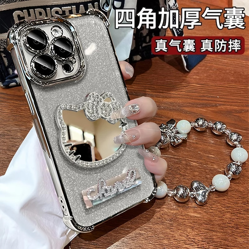 หรูหรา Rhinestone kt Cat แต่งหน้ากระจกเหมาะสําหรับ Apple 16promax เคสโทรศัพท์ iphone1715pro รวมทุกอย