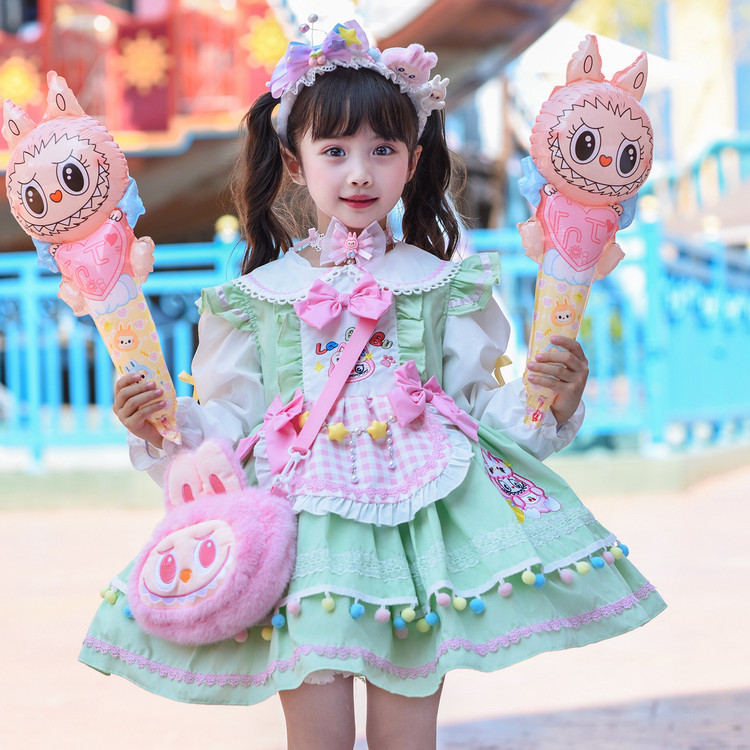 ชุดเด็กสไตล์ Lolita สีเขียวแขนยาว น่ารักสำหรับสวนสนุก