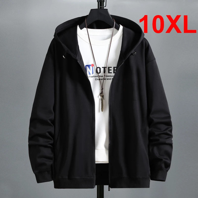 9XL10XL Plus ขนาดสีดํา Hoodie เสื้อแจ็คเก็ตผู้ชายฤดูใบไม้ร่วงเสื้อกันหนาวแฟชั่นสีทึบ Baggy Hoodies ช