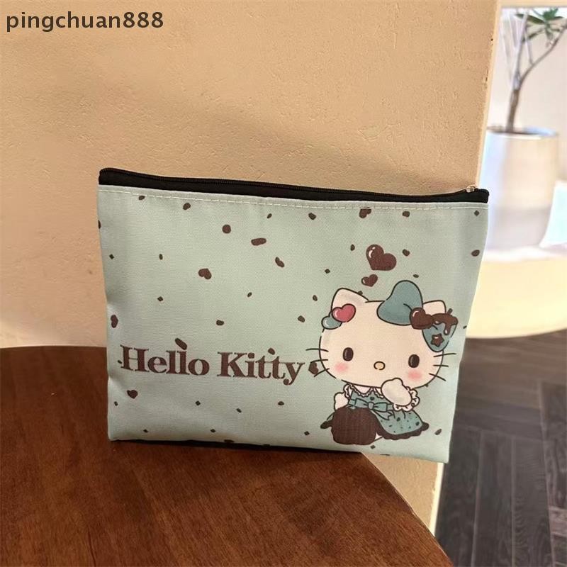 Pingchuan888 1/2 PCS น่ารัก Hello Kitty กระเป๋าเครื่องสําอางคลัทช์กระเป๋าเหรียญแบบพกพาขนาดใหญ่ความจุ