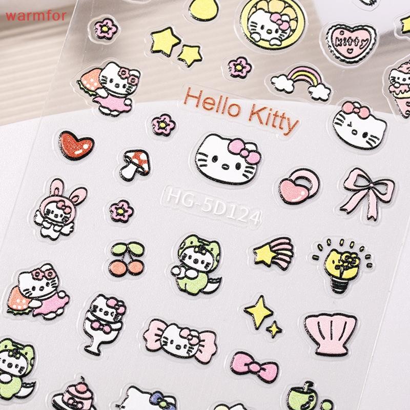 (warmfor) 2D Pixel Style Mini Sanrios HelloKitty Nails Art Sticker Multi Expressions Cute Nail Decal