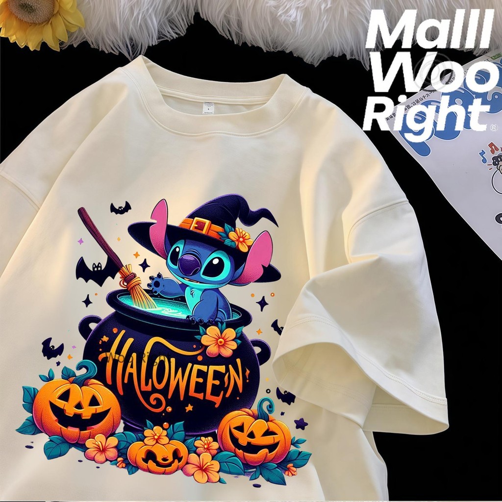 จัดส่งตลอด 24 ชั่วโมง Woo Right COD เสื้อ Halloween แฟชั่น Oversize ตัวใหญ่สบาย สไตล์เกาหลีสุดฮิต! เสื้อผ้าฟอก