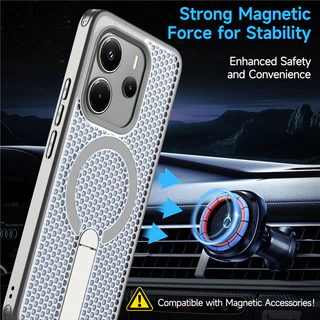 เคสโทรศัพท์ตาข่ายกลวงสําหรับ XIAOMI 15T 14T Pro POCO C75 4G/5G C71 M6 Pro การกระจายความร้อนแม่เหล็กฝาครอบป้องกันวงเล็บโลหะ anti drop shell