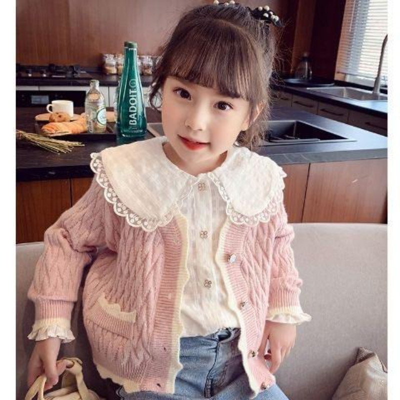 พร้อมส่งจากไทย เสื้อแขนยาวเด็กผู้หญิง สีชมพู ไหมพรม อุ่นๆ กระเป๋าแต่งหลอกค่ะ K770