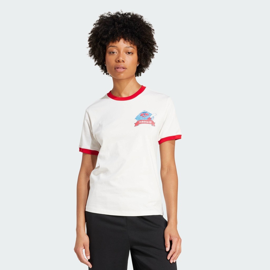 adidas ไลฟ์สไตล์ เสื้อยืดทรงเรกูลาร์ Retro Lions ผู้หญิง สีขาว JW0222