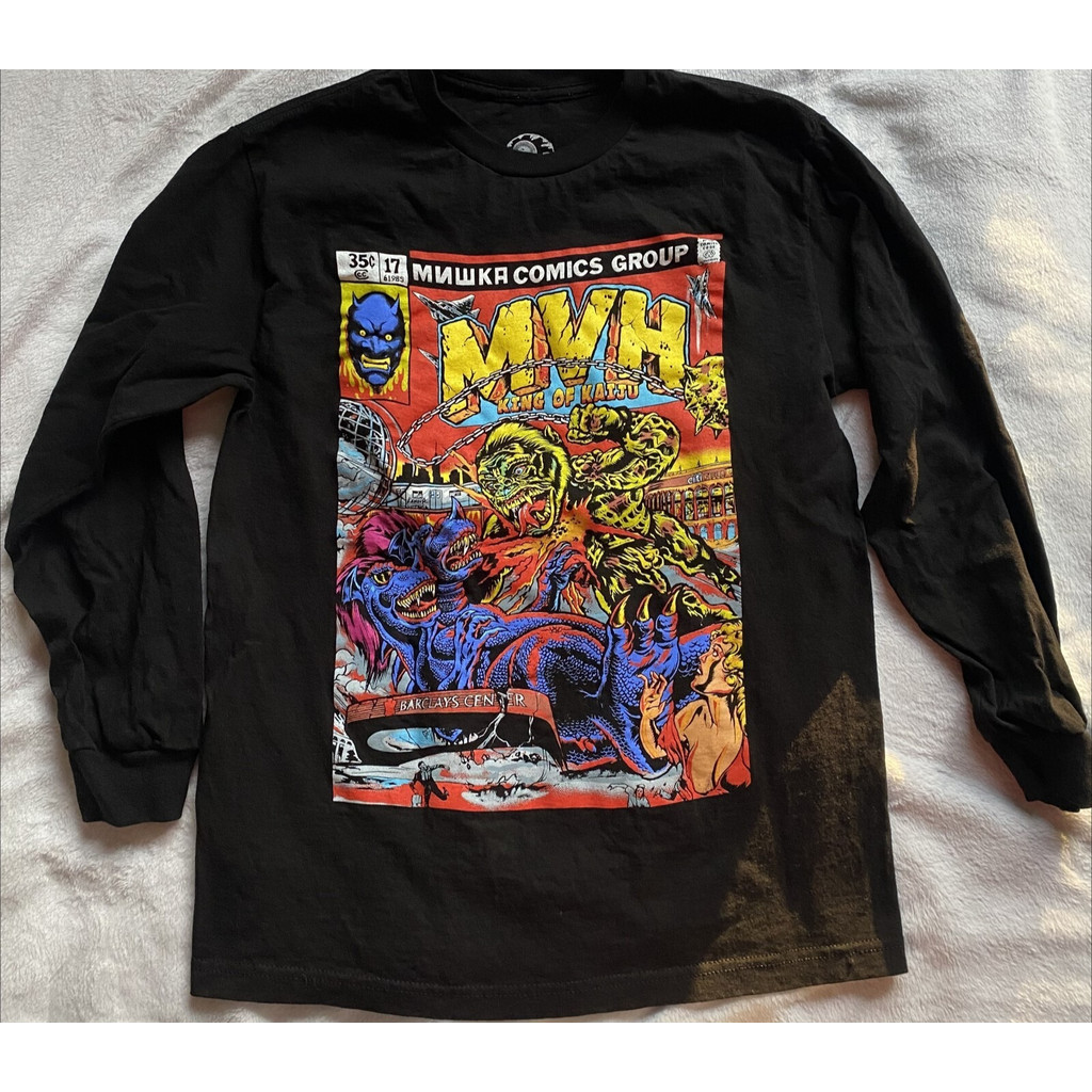 เสื้อแขนยาวคอกลมของ Mishka สีดำทำจากผ้าฝ้ายแท้ ใส่ได้หลายโอกาส