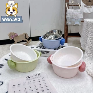 wen.W2 ชามสแตนเลสสำหรับสัตว์เลี้ยงถอดทำความสะอาดได้ง่ายชามสุนัขน่ารักน่ารักน่ารักจัด แต่งขนาดถังอาหารสัตว์เลี้ยง