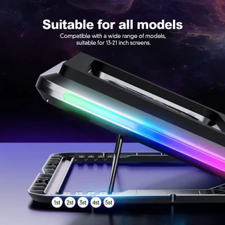 YOOGOO แล็ปท็อปคูลเลอร์ RGB พัดลมเทอร์โบทรงพลัง Infinitely Variable Speed Cooling Pad LED ปรับได้ คอมพิวเตอร์ 13-17 นิ้ว