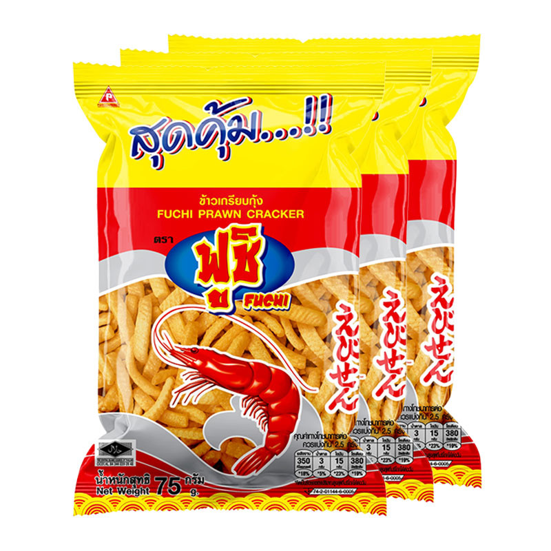 ฟูชิ ข้าวเกรียบกุ้ง รสดั้งเดิม 75 ก. x 3 (FUCHI Prawn Crackers Original 75 g x 3)