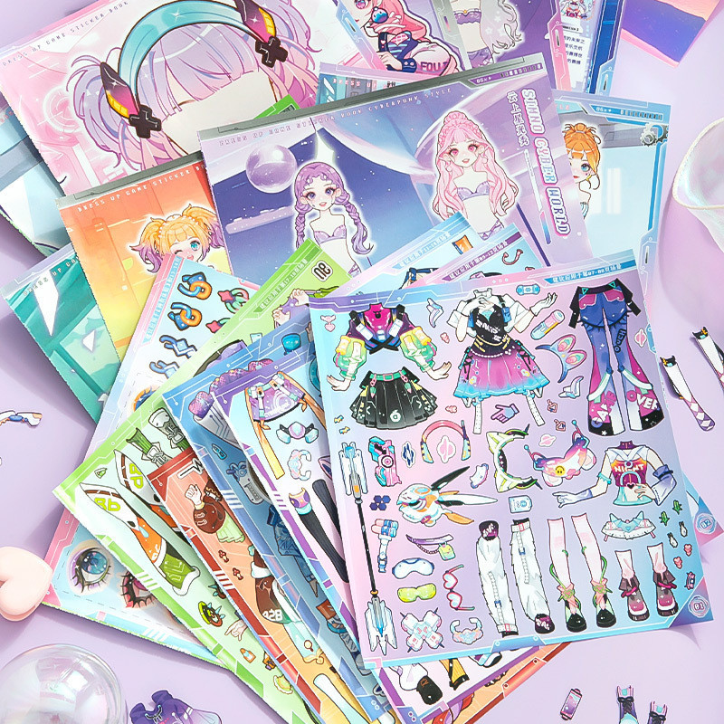 Xinmo Girl Dress Up Sticker Book Creative Saibo Punk Series Girl Makeup Sticker Book Children Toy St