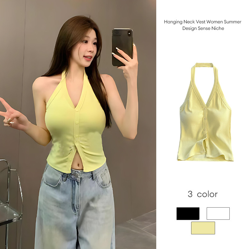 เสื้อกั๊กคอแขวนผู้หญิงฤดูร้อนการออกแบบความรู้สึกเฉพาะสาวร้อนเก๋เสื้อชั้นในTop JD