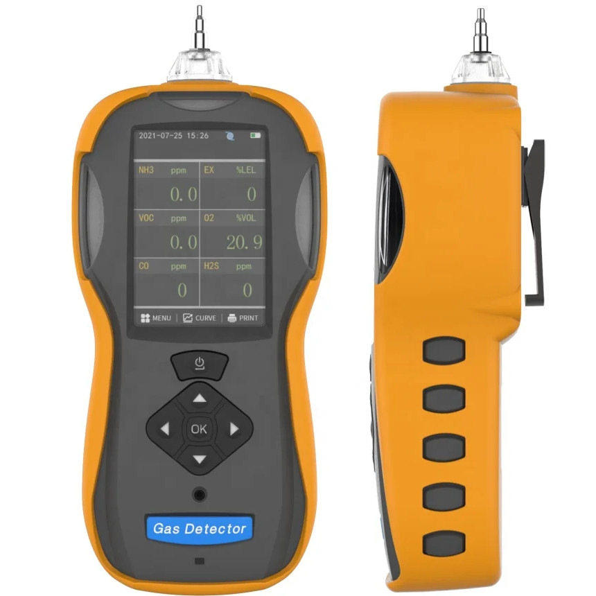 คุณภาพสูงแบบพกพา Multi Gas Analyzer Lab อุปกรณ์ 6 in 1 EX CO O2 H2S VOC NH3 6gas Detector พร้อมปั๊ม 