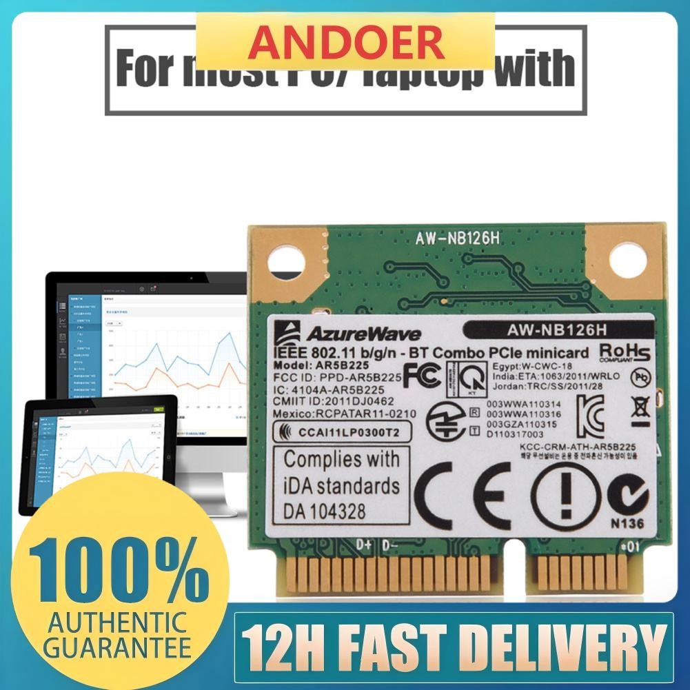 AR5B225 พร้อมสล็อต Mini PCI-E อะแดปเตอร์เครือข่ายไร้สาย Bluetooth WiFi การ์ดสำหรับ Asus Dell PC แล็ป