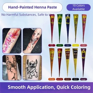 ครีมสักเฮนน่ากึ่งถาวร Henna Paste Cone, สีดำและน้ำตาล สำหรับศิลปะบนร่างกายและเครื่องสำอาง