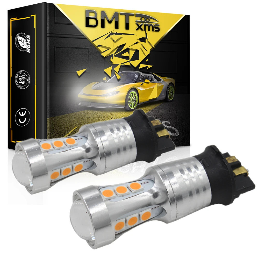 BMTxms คู่ Universal Canbus PW24W PWY24W 18SMD LED ไฟเลี้ยวรถหลอดไฟสําหรับ Audi Volkswagen Golf Skod
