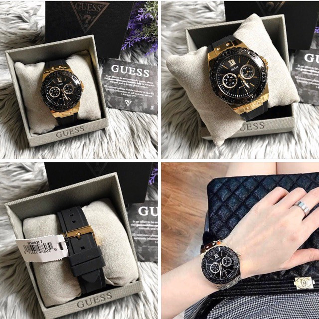 ในสต็อก! นาฬิกา เดา แท้ หน้าปัด 38มม ตัวเรือนสีทอง สายซิลิโคนสีดํา รุ่น: W1053L7, W1049G5, W1053L1